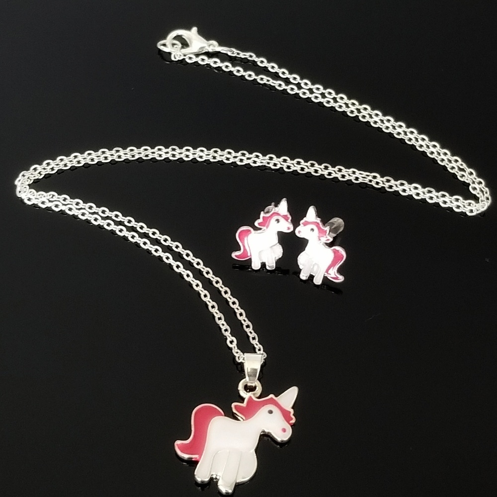3pcs Pink horse Jewelry Set